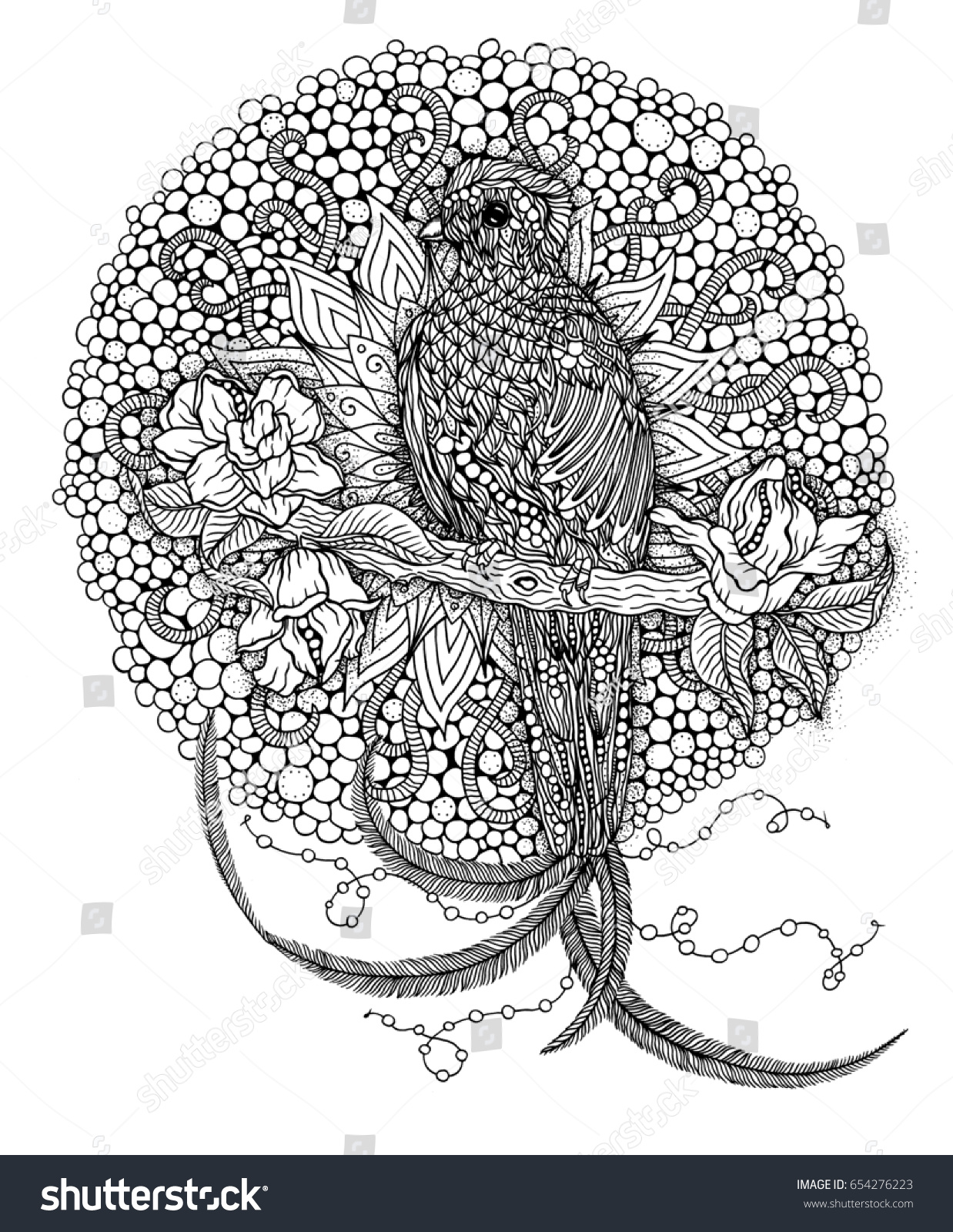 Beautiful Bird Coloring Page Resplendent Quetzal Stock Illustration