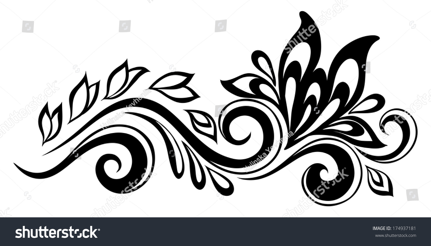 Beautiful Blackandwhite Flowers Leaves Floral Design Stock Illustration ...