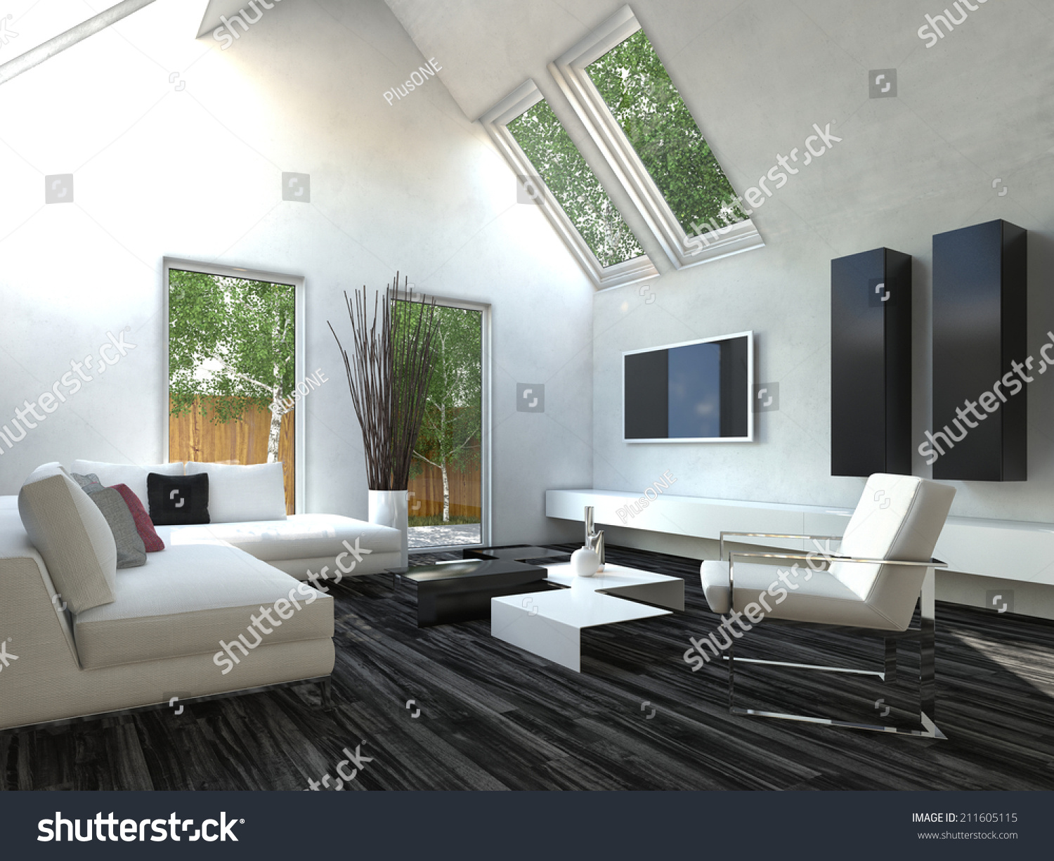 Beautiful Black White Living Room Television Stock Illustration 211605115