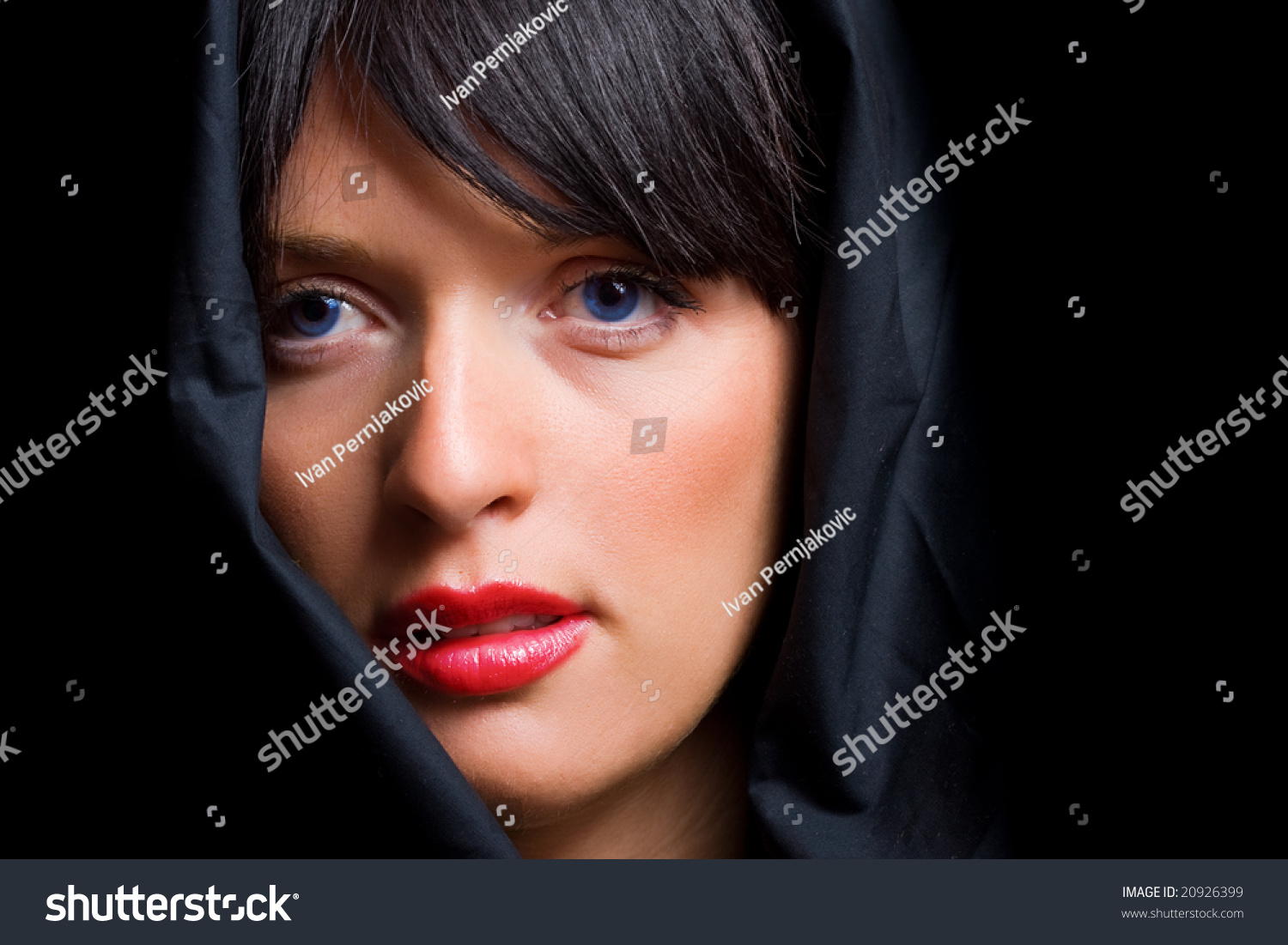 Beautiful Black Hood Witch Girl Blue Stock Photo 20926399 - Shutterstock