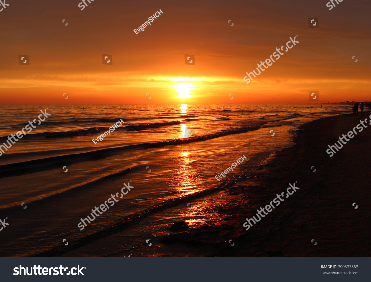 Beautiful Blazing Sunset Landscape At Black Sea And Orange Sky Above It ...