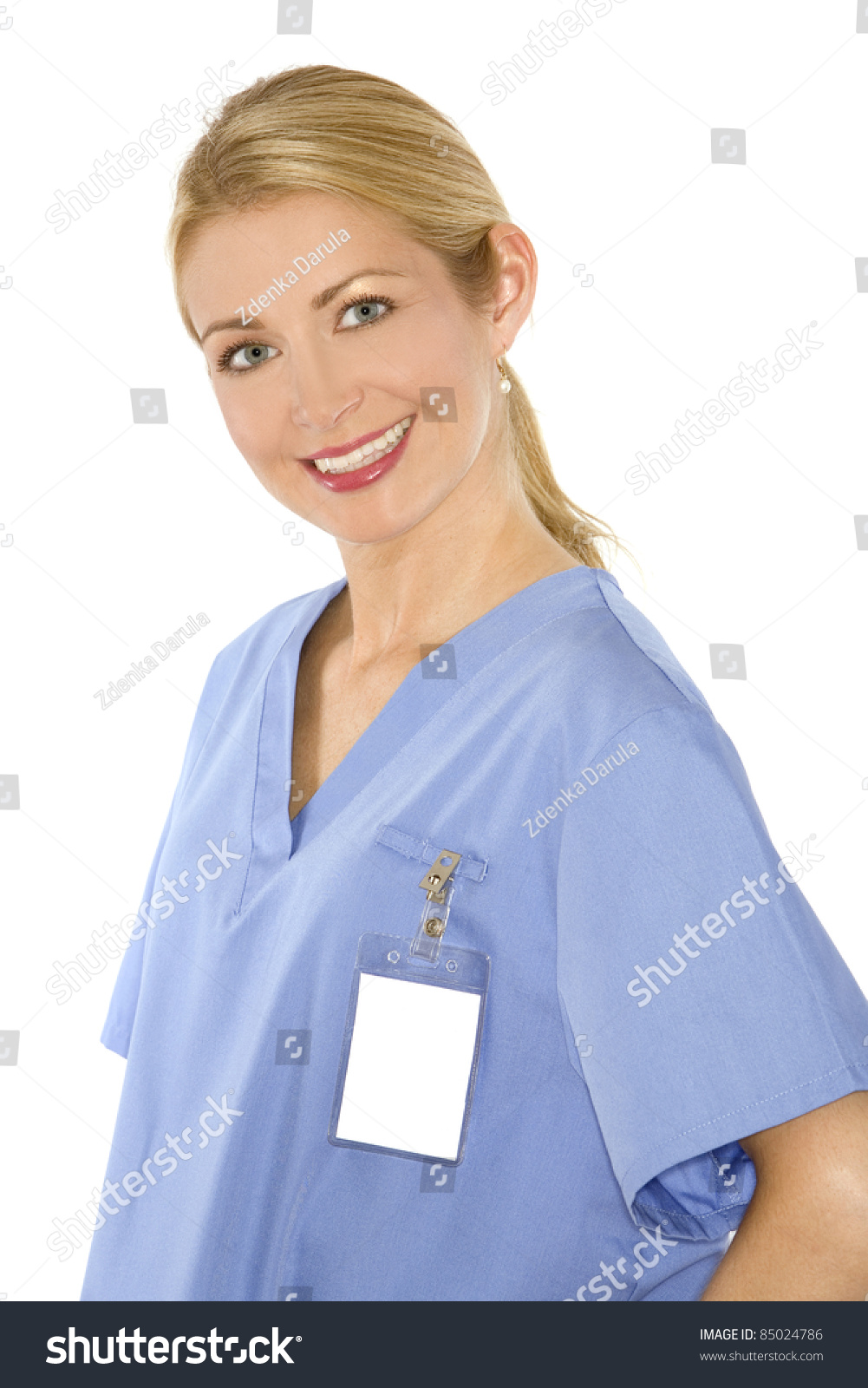 Beautiful Blond Healthcare Worker Wearing Blue Stock Photo Edit Now