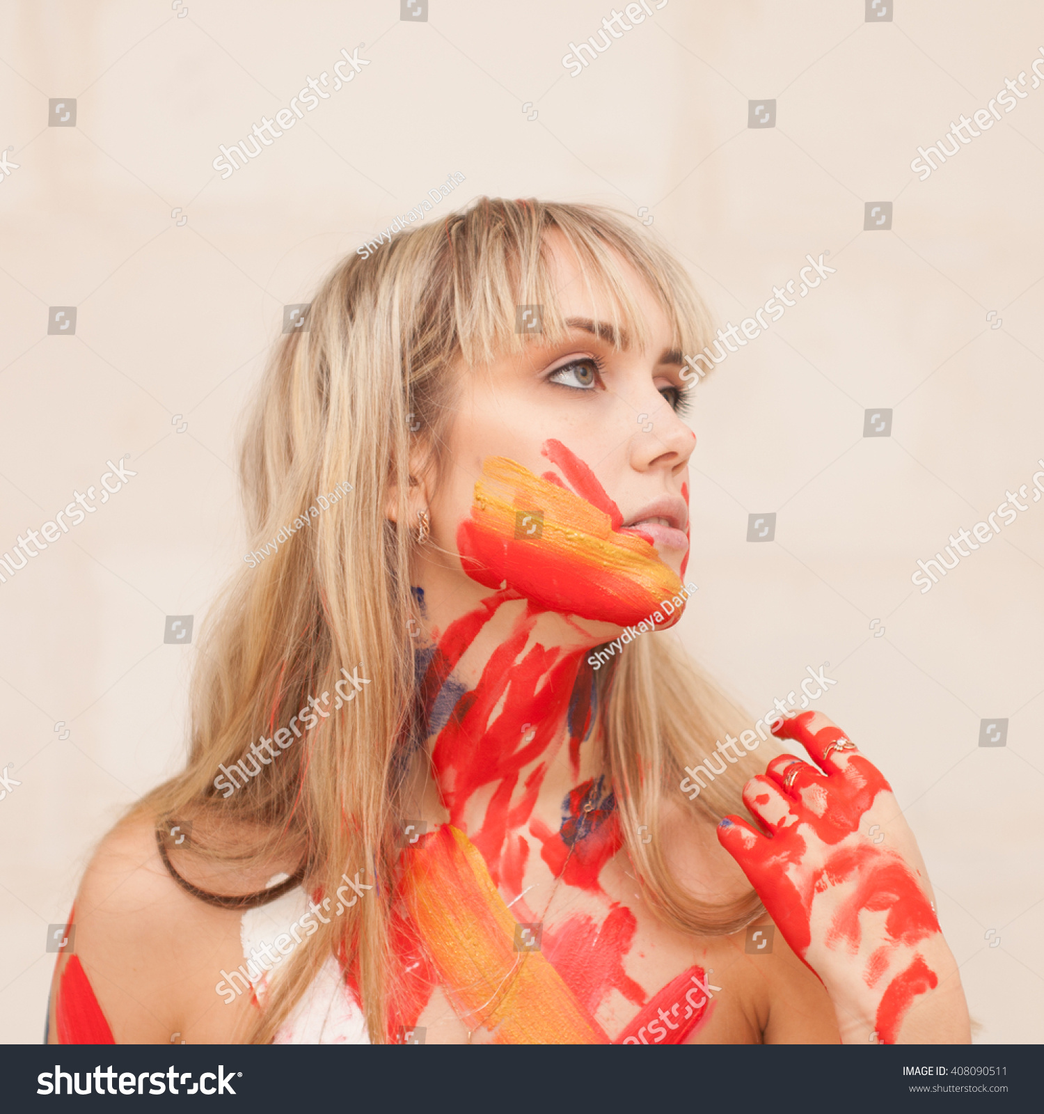 Beautiful Blonde Naked Paint Smears Stock Photo Edit Now