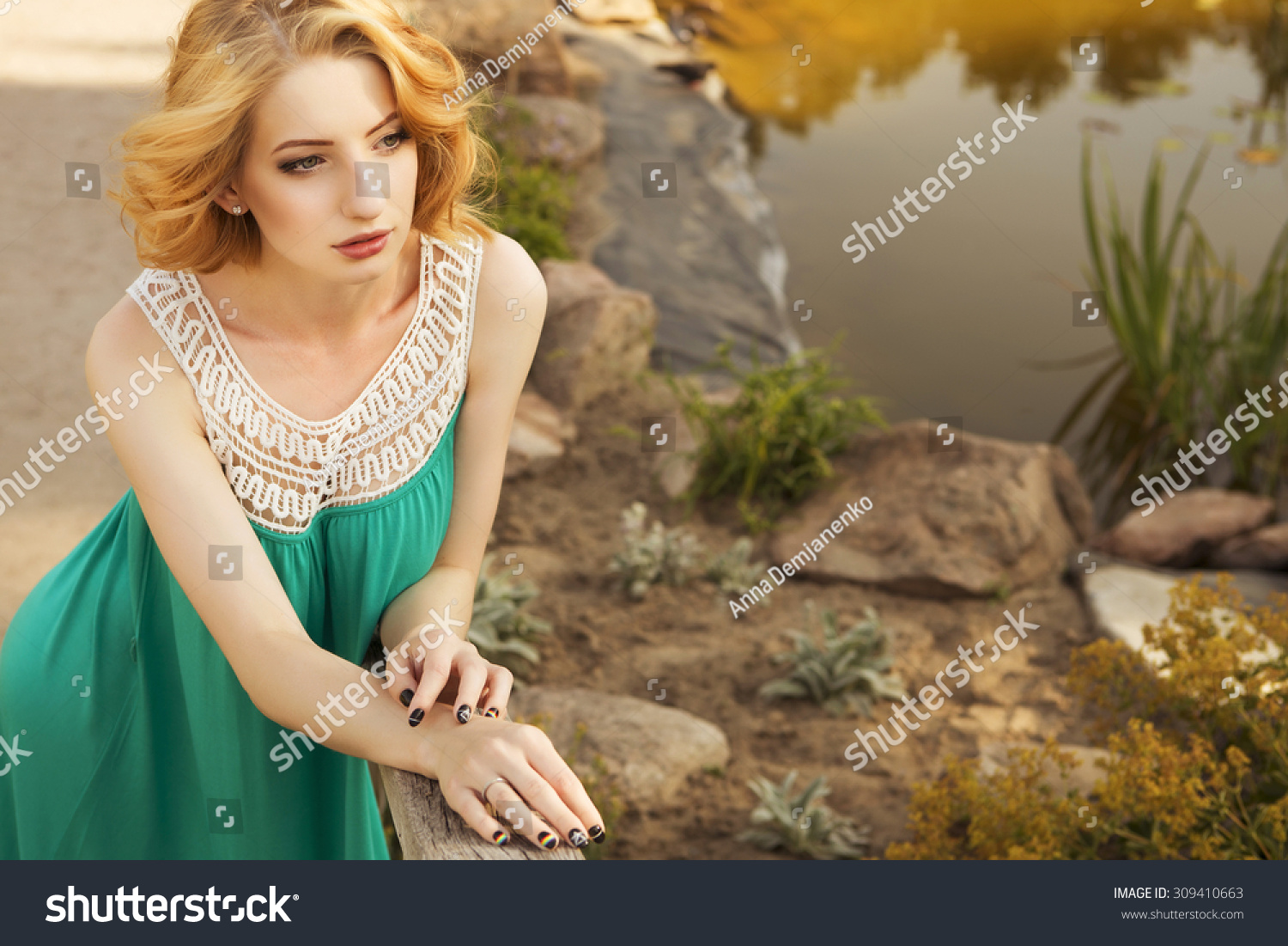 Beautiful Blonde Woman Curly Short Bob Stock Photo Edit Now