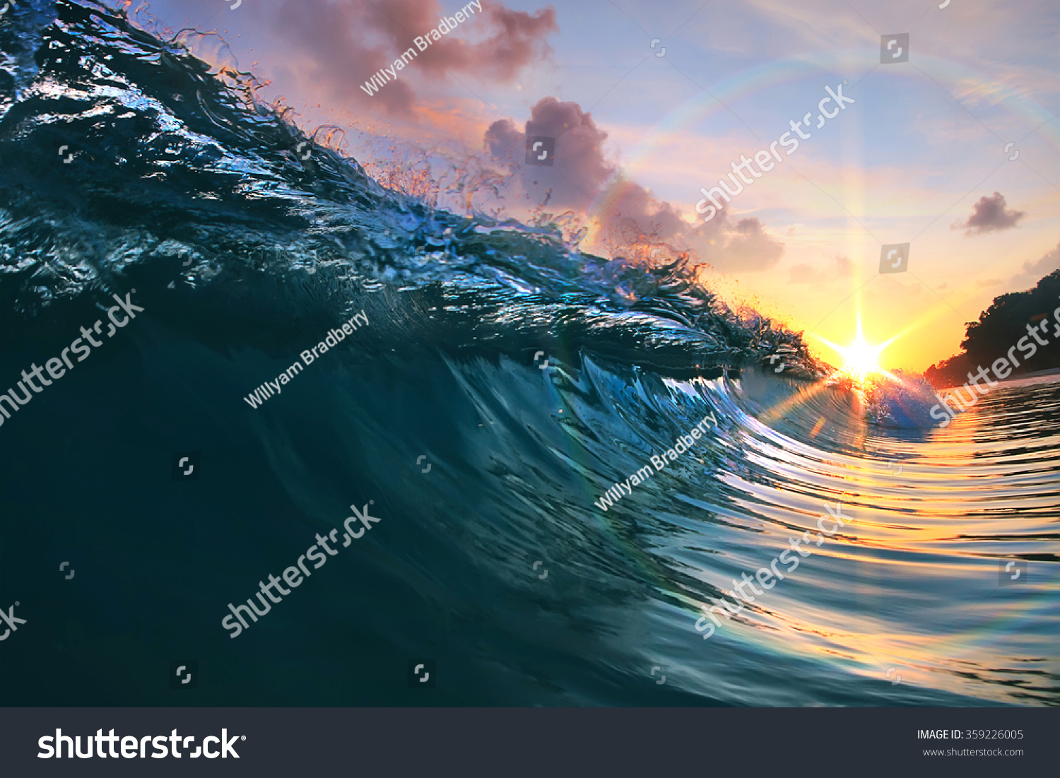 Beautiful Blue Ocean Surfing Wave Under Sunset Stock Photo 359226005 ...