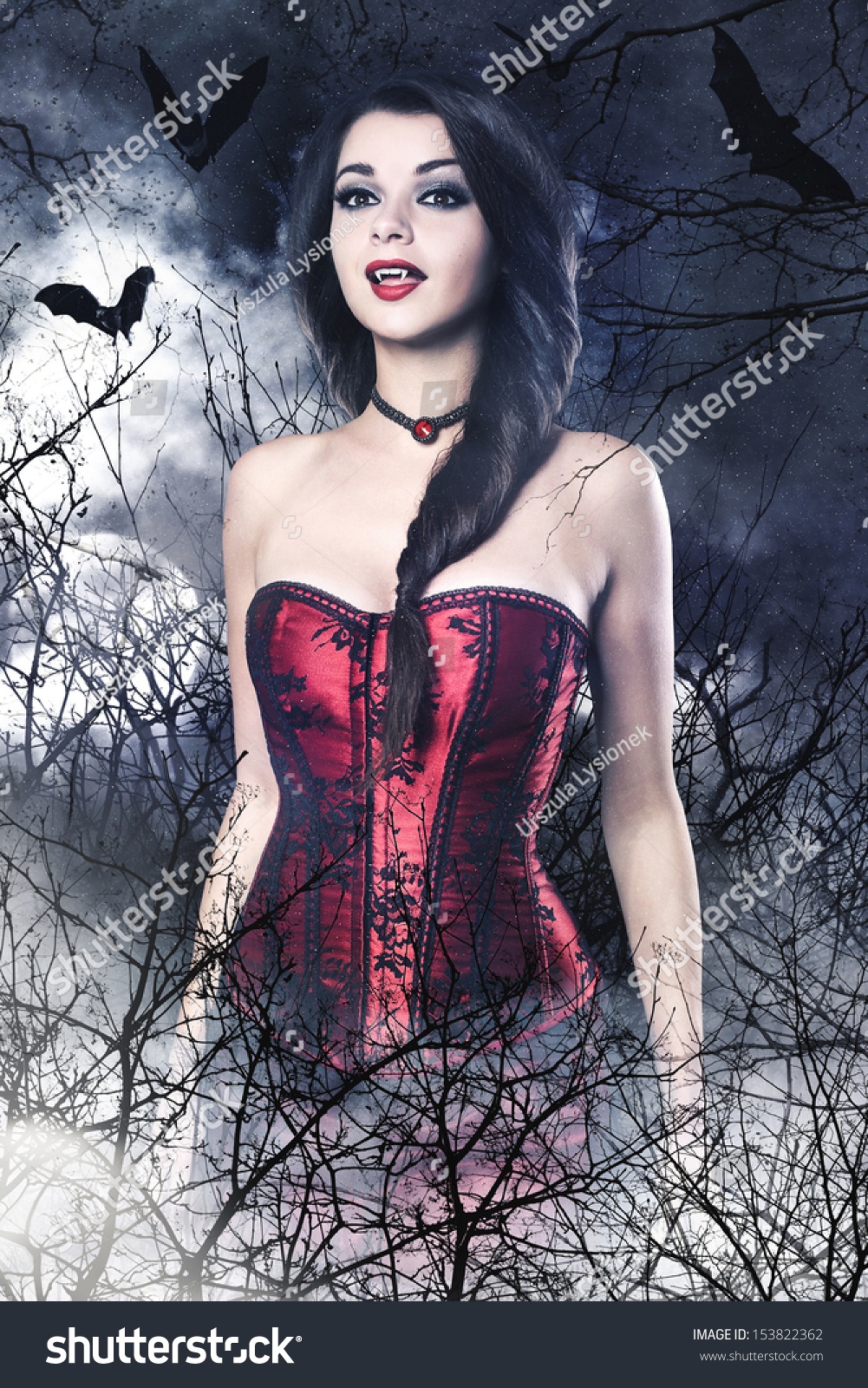 Beautiful Brunette Woman As Sexy Vampire - Halloween Portrait Stock ...