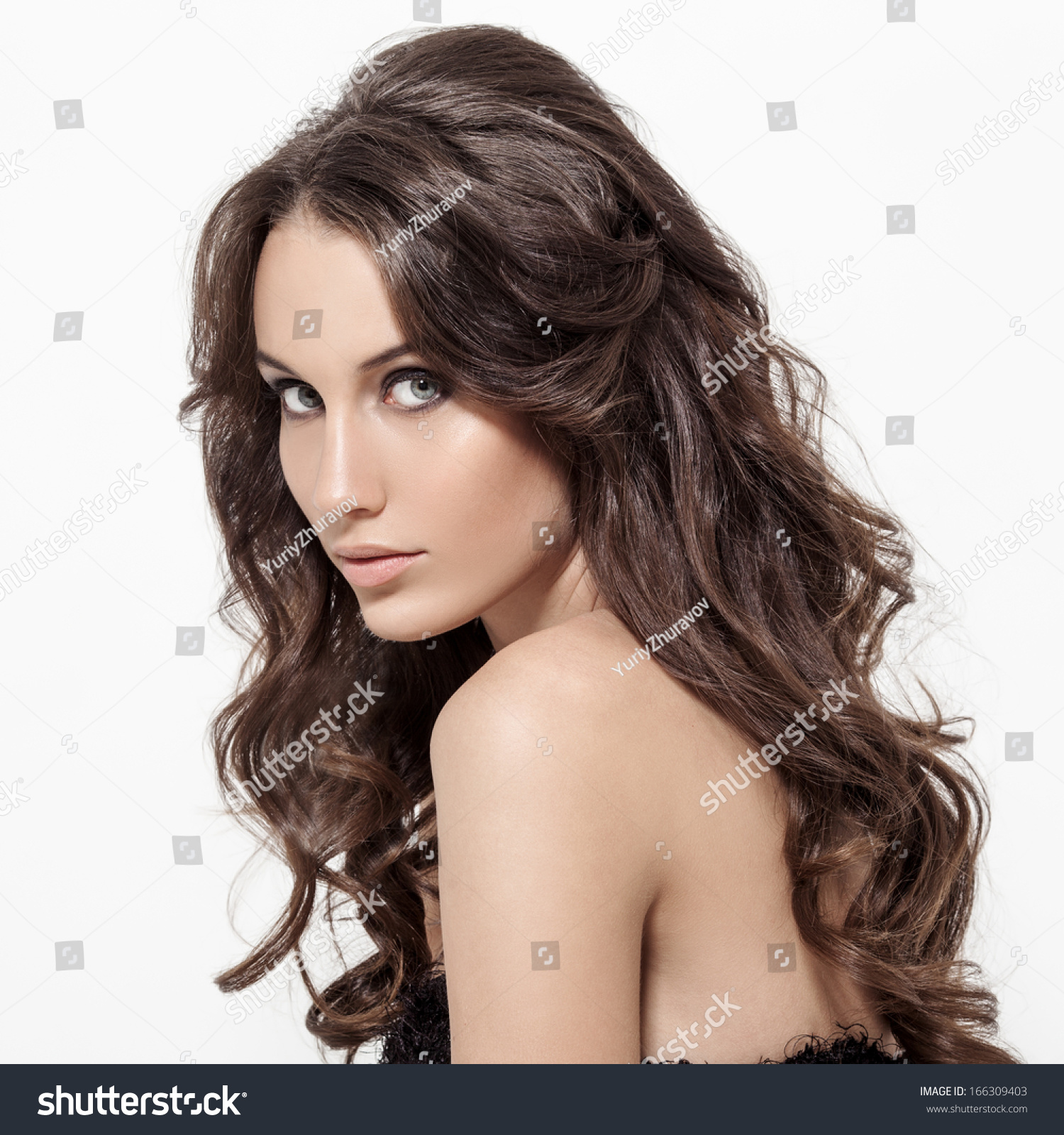 Beautiful Brunette Woman. Curly Long Hair. Stock Photo 166309403 ...