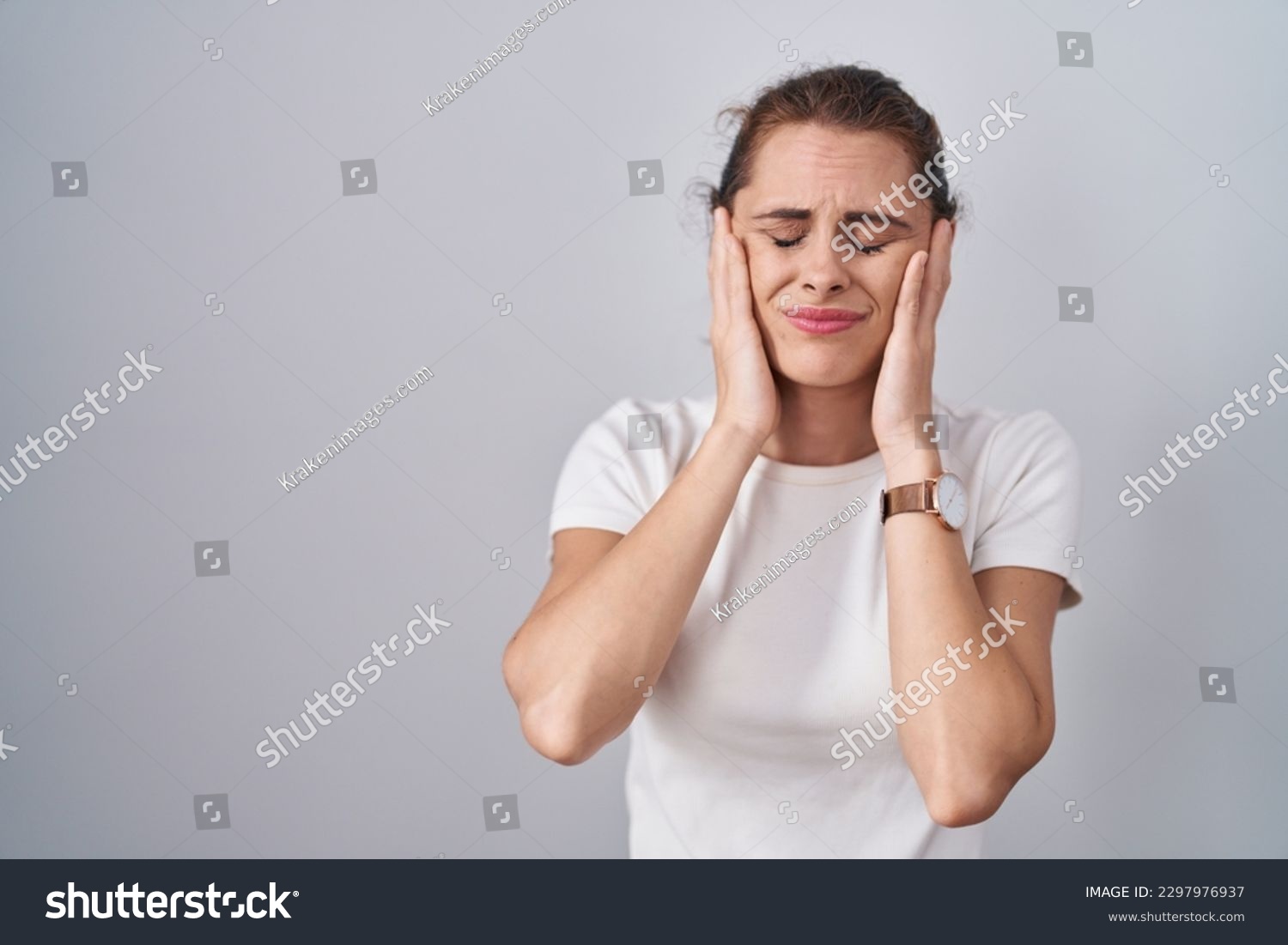  Light Gray Classic  Template Design Featuring Beautiful Brunette Woman Standing Over Isolated