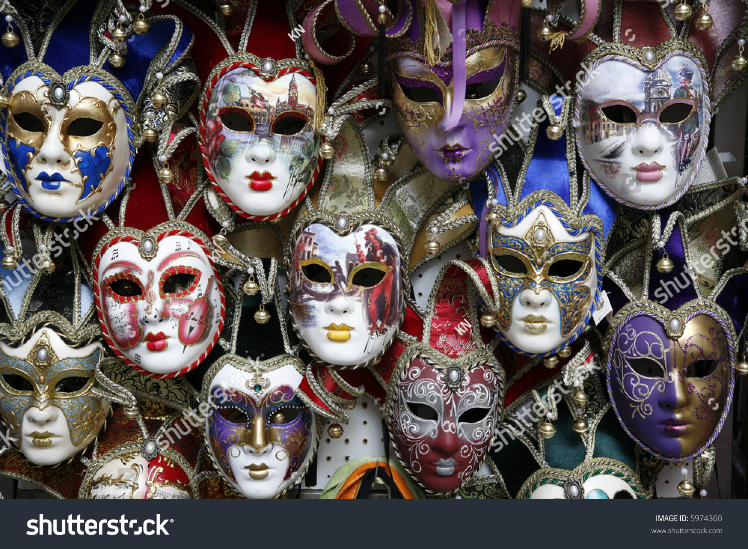 Beautiful Carnival Masks - Venice, Italy Displayed On Black. Stock ...