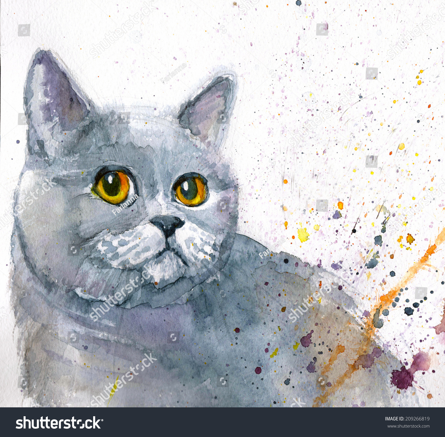 Beautiful Cat Watercolor Pencil Painting Illustration Stock Illustration 209266819