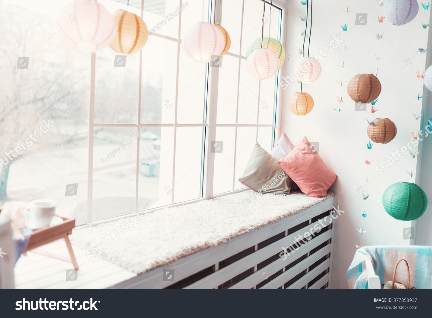 Beautiful Chinese Lanterns Adorn Interior House Stock Photo