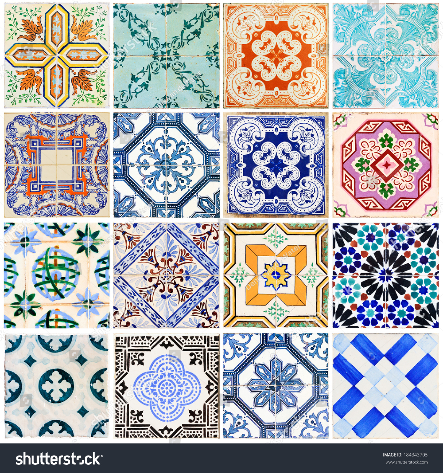 stock photo beautiful collage of all kind of different tiles of the houses of lisbon portugal 184343705