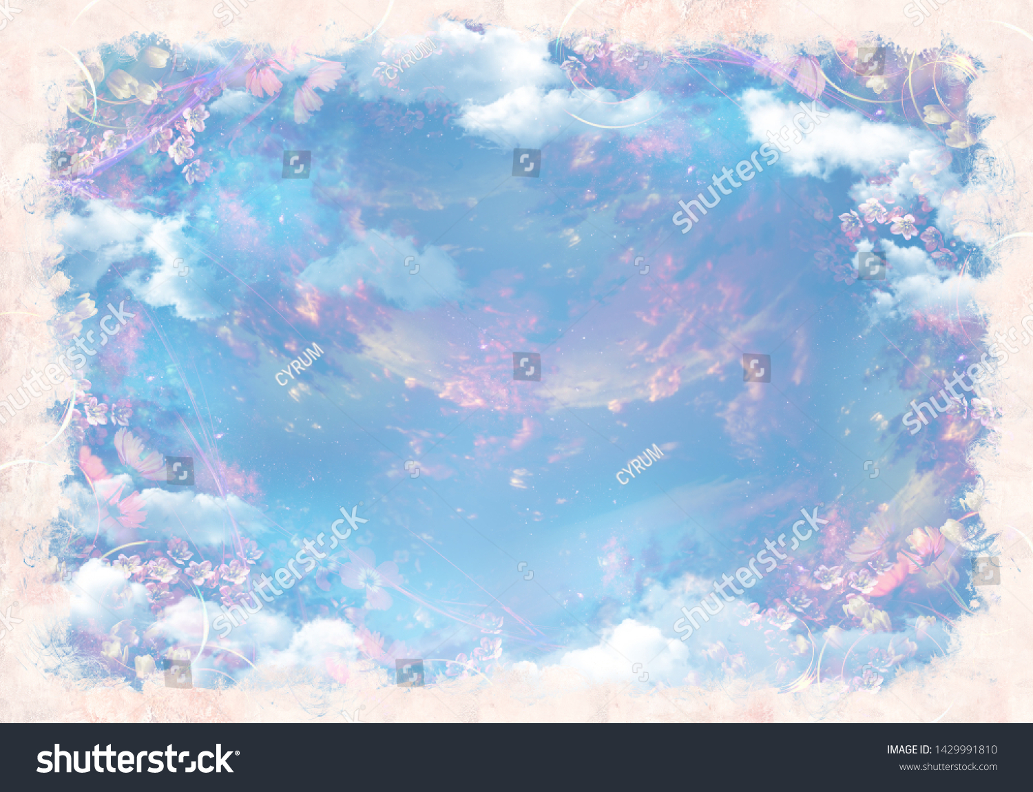 Beautiful Cosmic Ceiling Pink Flowers Night Stock