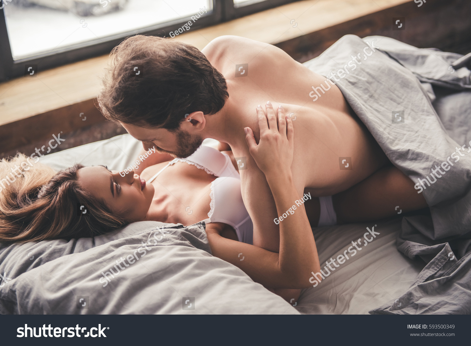 Beautiful Couple Having Sex Bed Home Stock Photo Edit Now 593500349