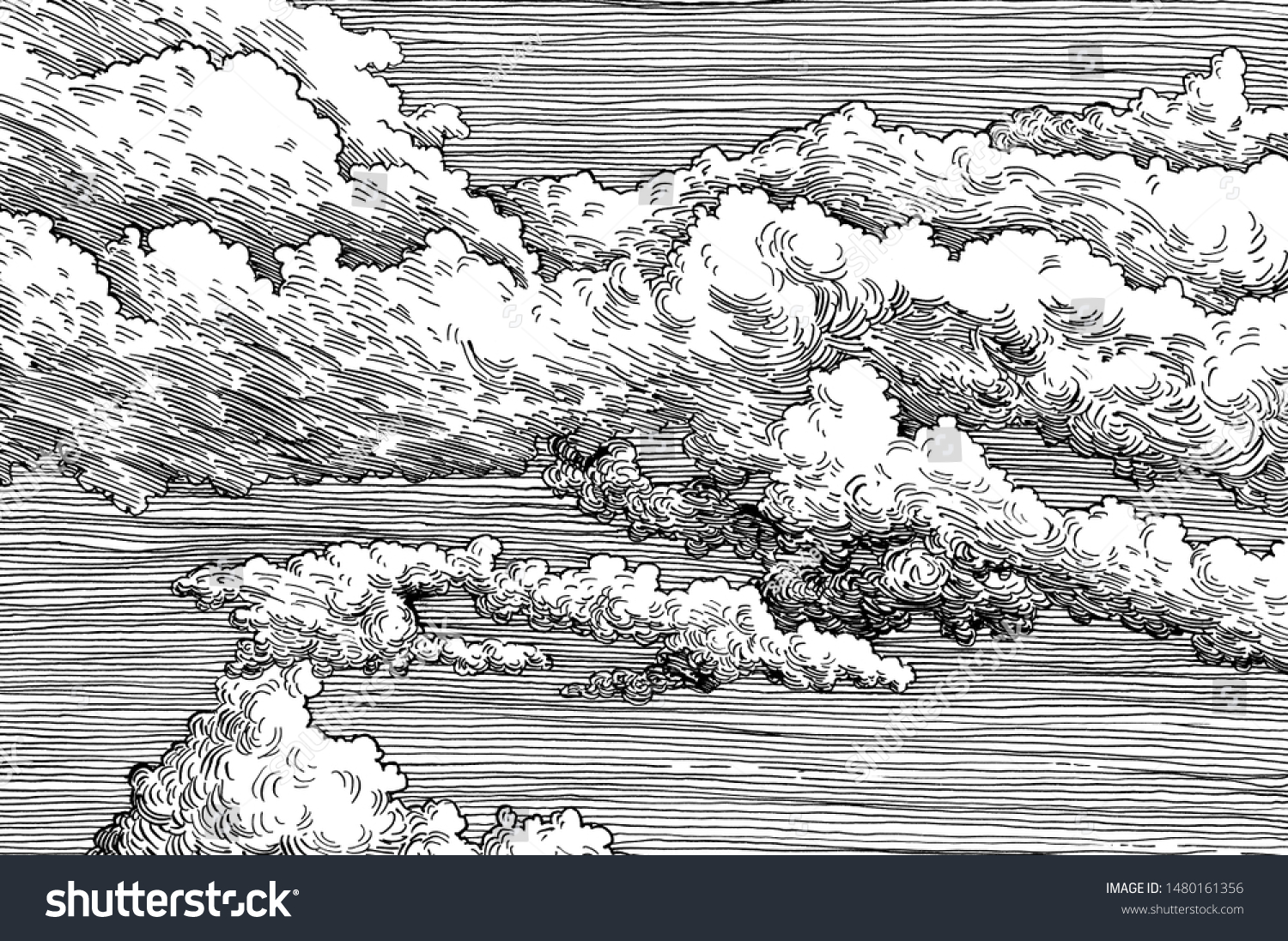 Beautiful Dashed Hand Draw Clouds Sky Stock Illustration 1480161356 ...