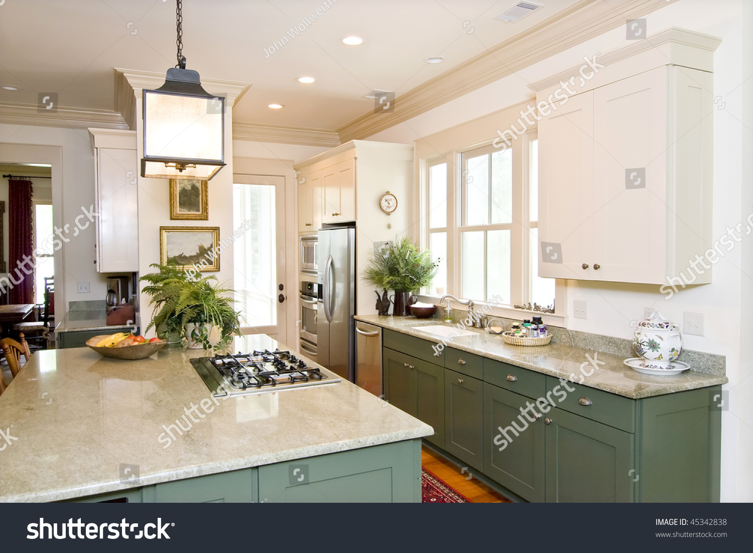 Beautiful Decorated Kitchen White Green Cabinets Stock Photo 45342838 ...