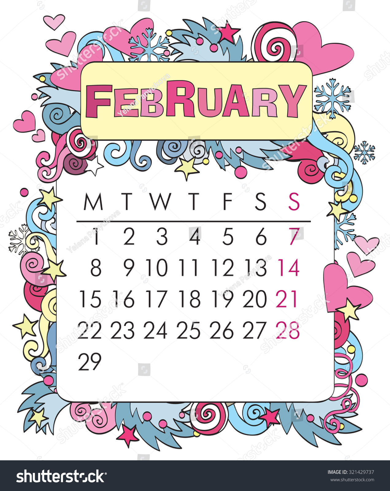 Beautiful Decorative Frame Calendar February Stock Illustration ...