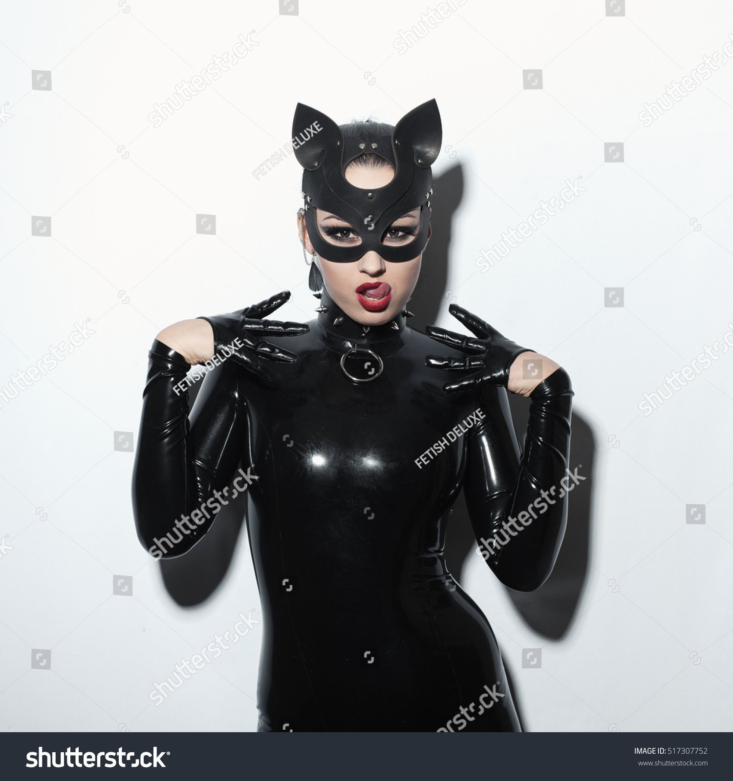 Pink shaved wet pussy Bdsm women in leather