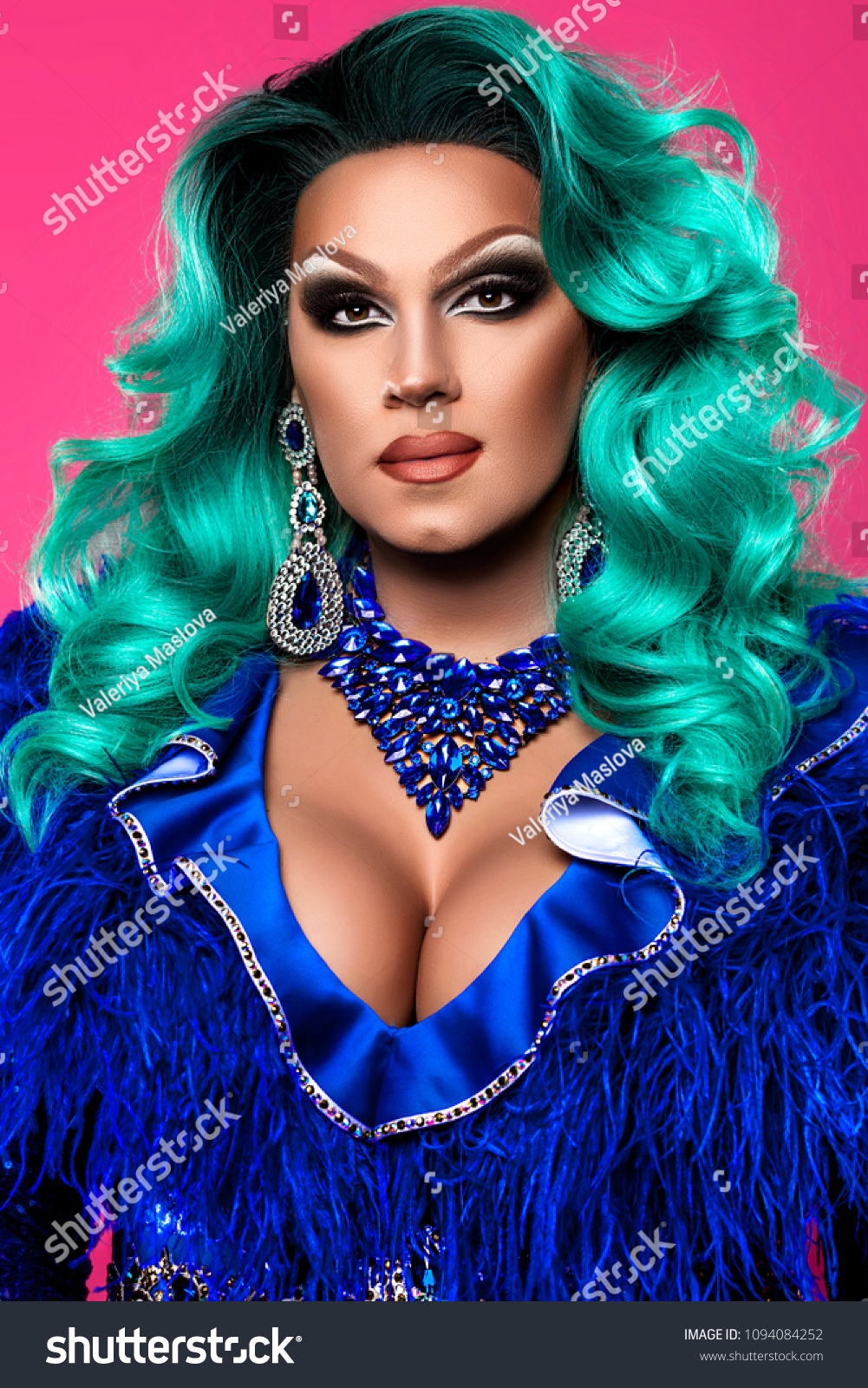 Beautiful Drag Queen On Pink Background Stock Photo Edit Now