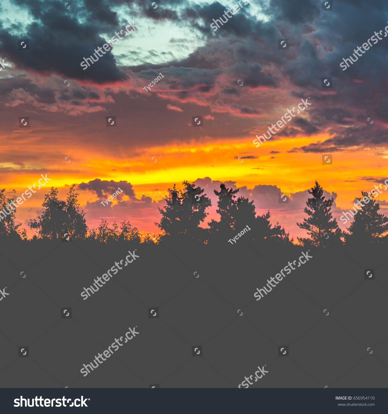 Beautiful Dramatic Sky Silhouettes Trees Stock Photo 656954110 ...