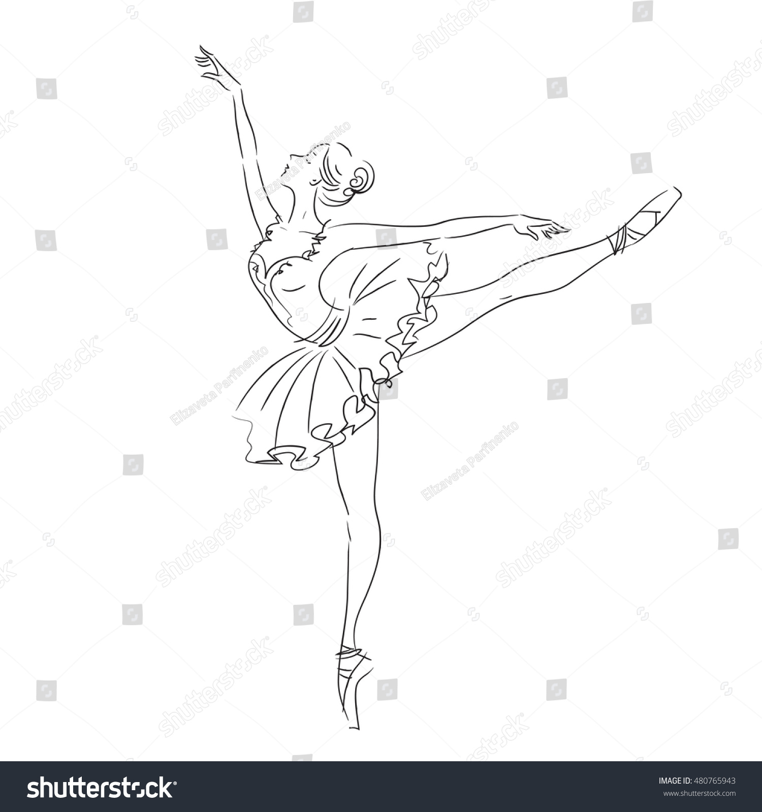 Beautiful Drawing Ballerina On White Background Stock Illustration