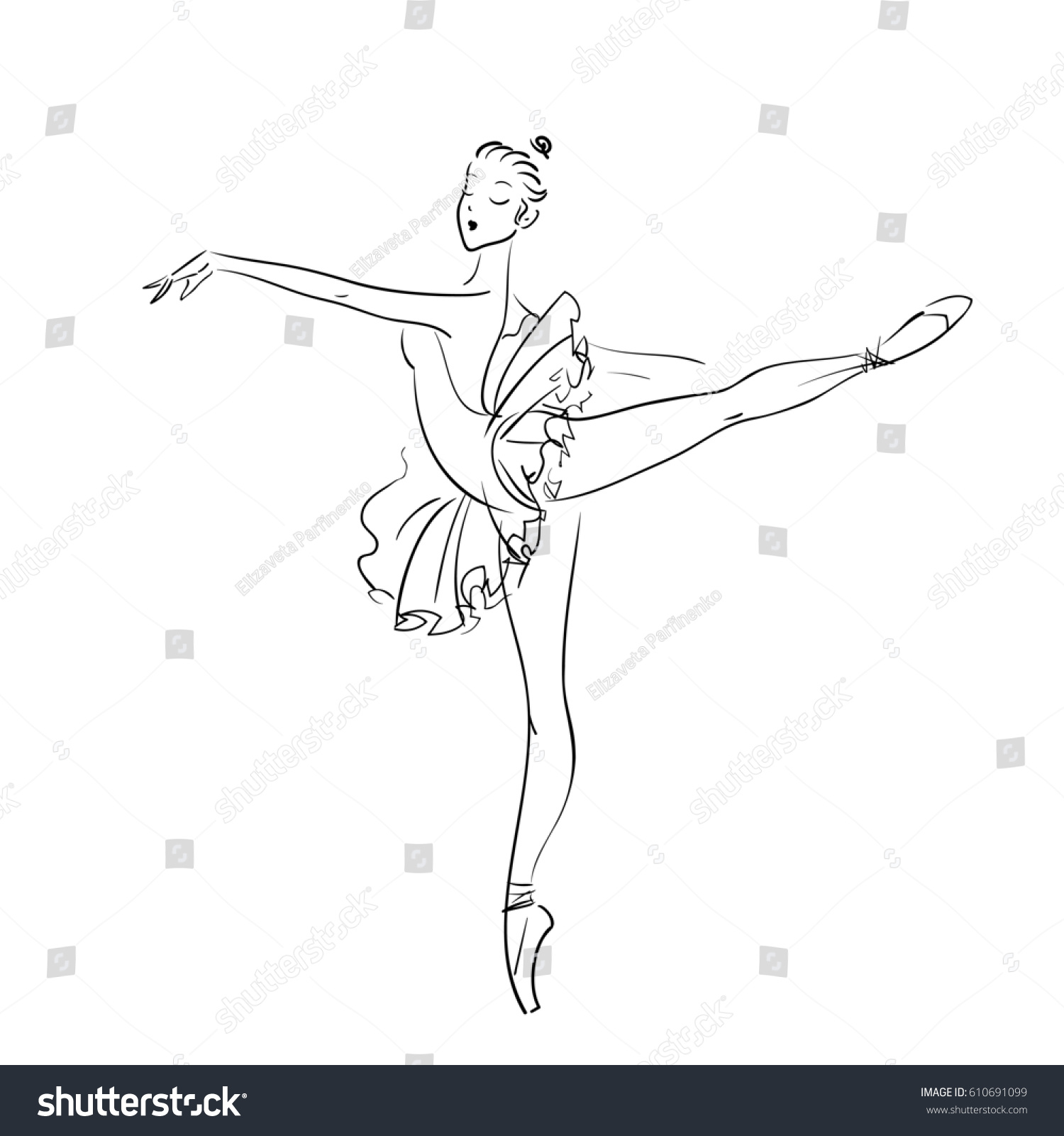 Beautiful Drawing Ballerina On White Background Stock Illustration ...