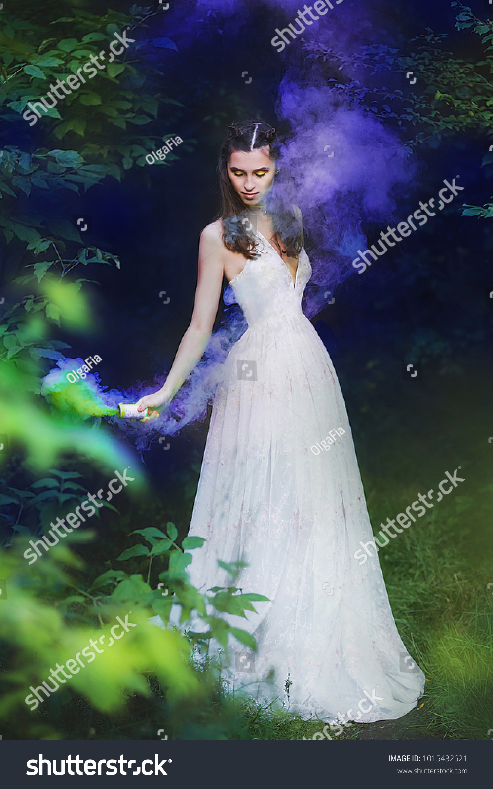 Beautiful Elf Girl White Dress Forest Beauty Fashion Stock Image