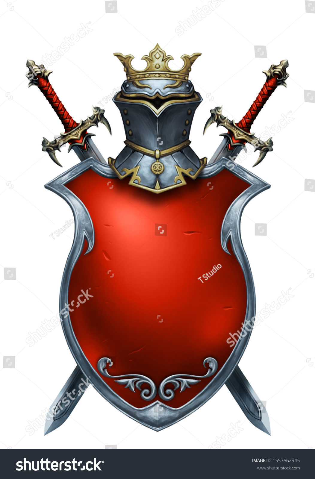 Beautiful Fantasy Heraldic Red Shield Crossed Stock Illustration 1557662945