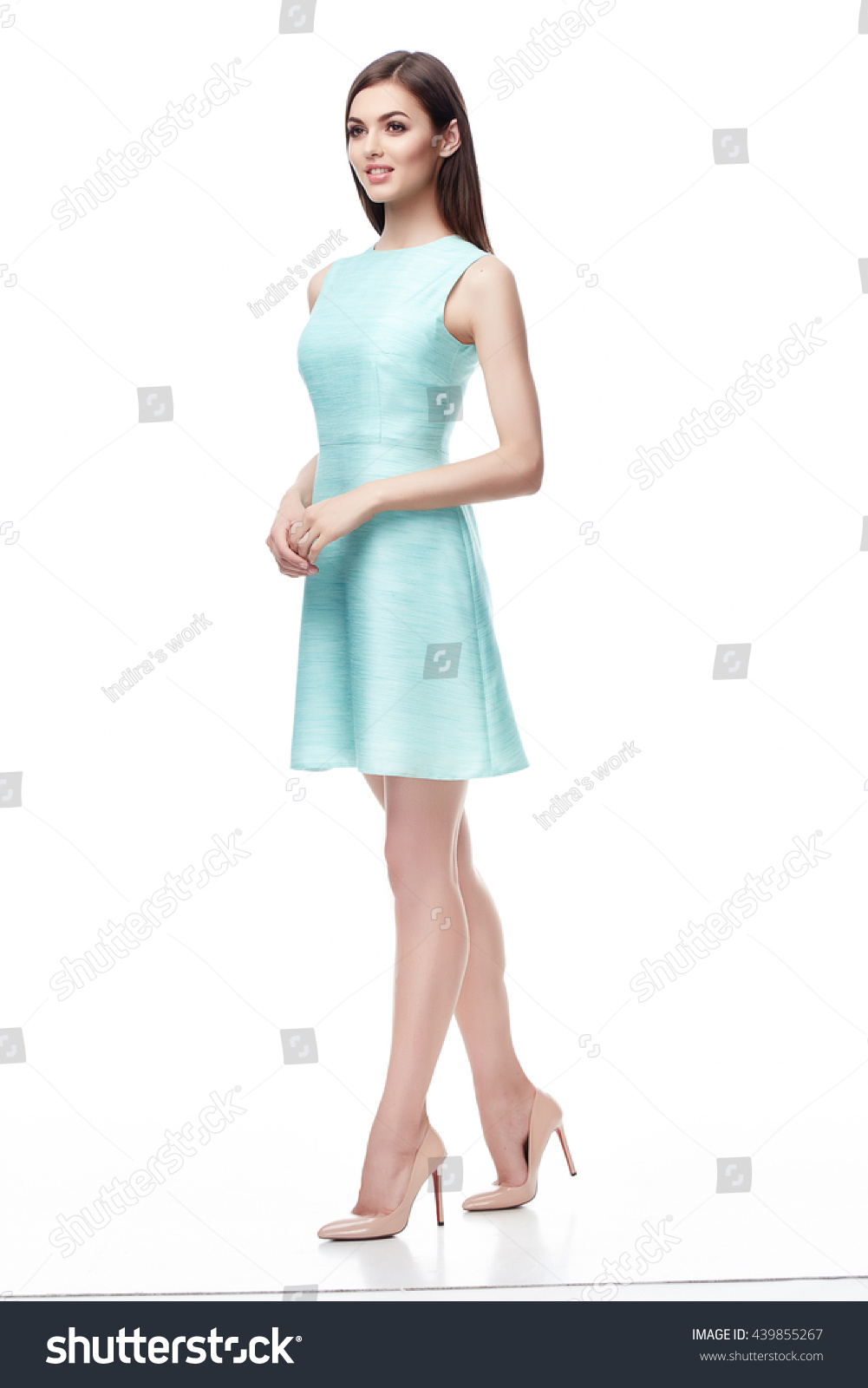 Beautiful Fashion Model Wear Silk Lightblue Stock Photo 