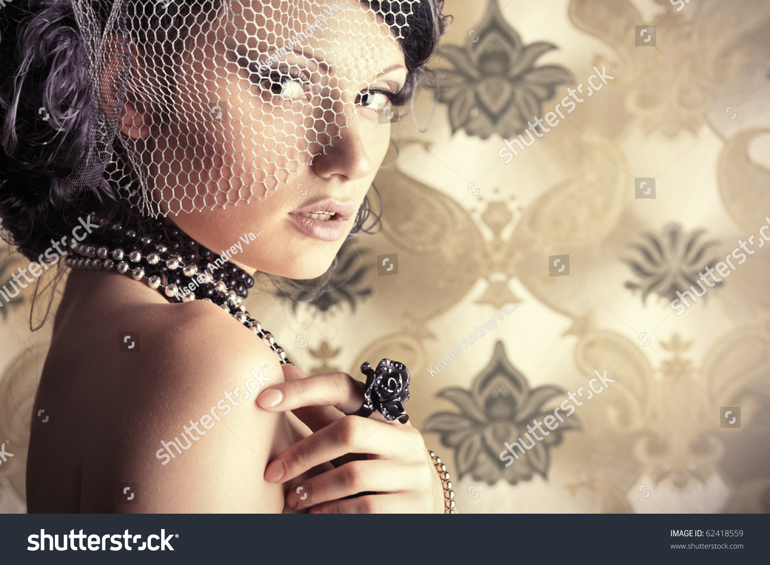 Beautiful Fashionable Woman Over Vintage Background Stock Photo ...