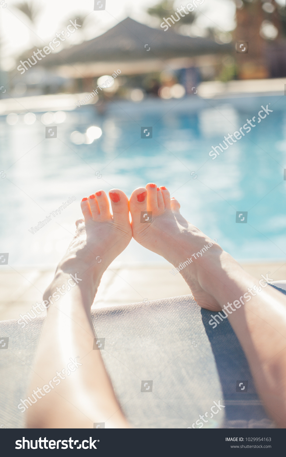 Beautiful Female Foot Swimming Pool Background Stock Photo Edit Now