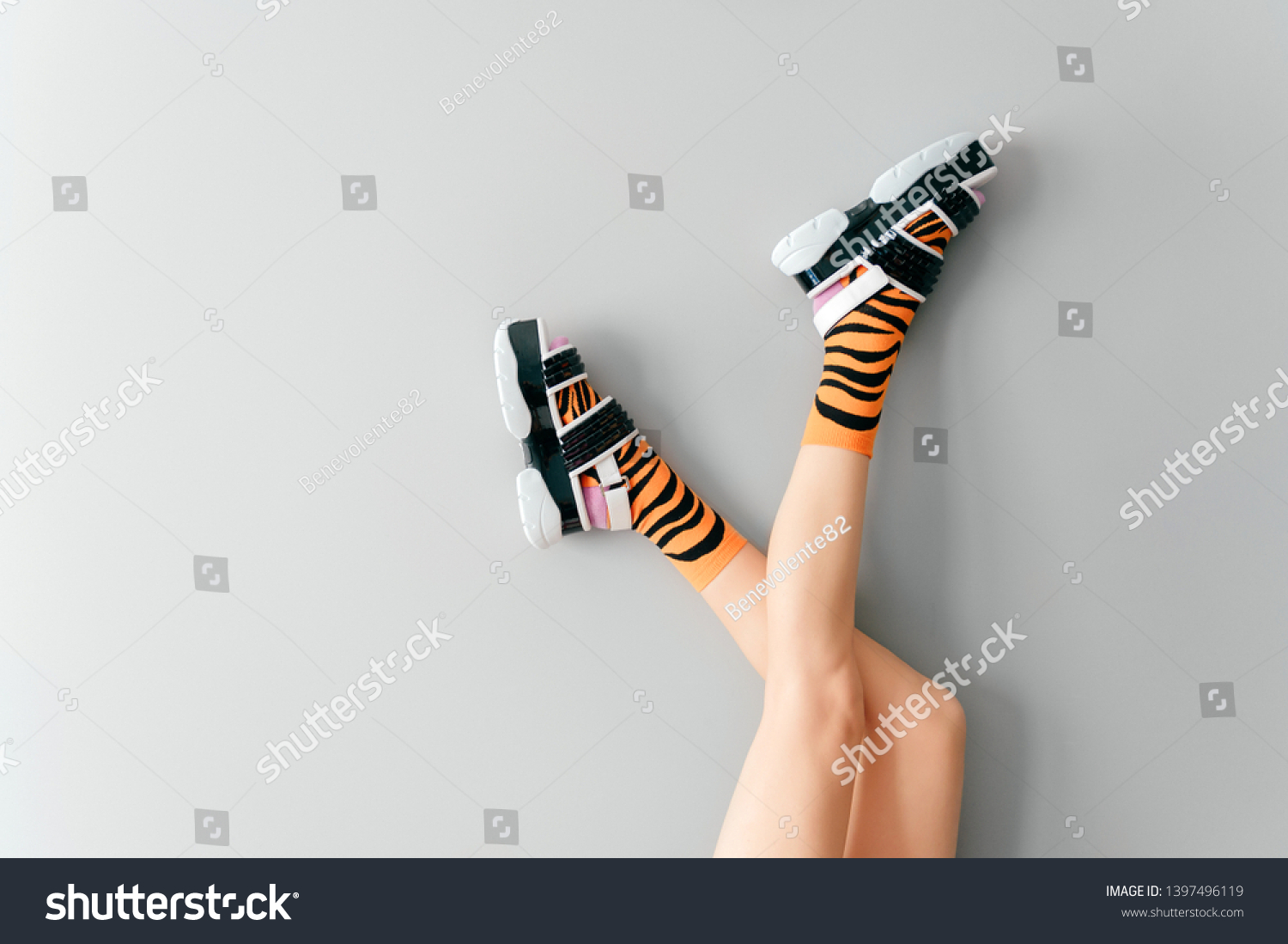 Beautiful Female Legs Striped Orange Trendy Stock Photo Edit Now