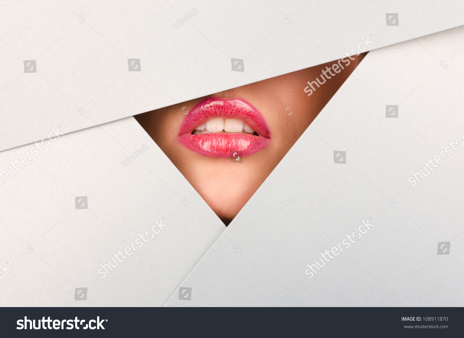 Beautiful Female Lips Closeup Behind Silver Stock Photo -3051