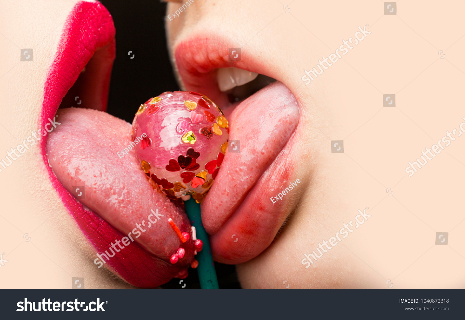 Beautiful Female Lovers Kissing Tongues Out Stock Photo Edit Now