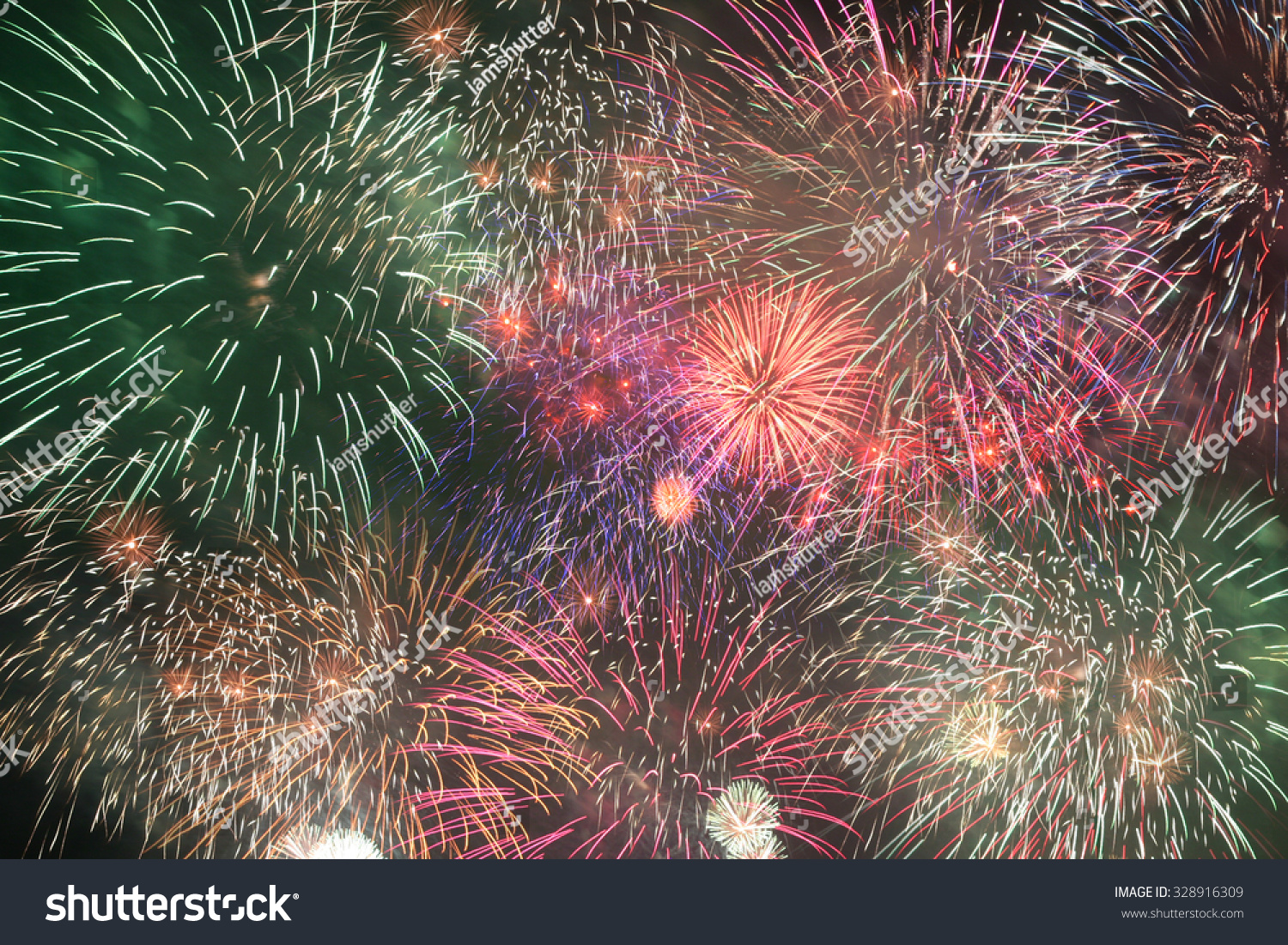 Beautiful Fireworks Colorful Background. Stock Photo 328916309