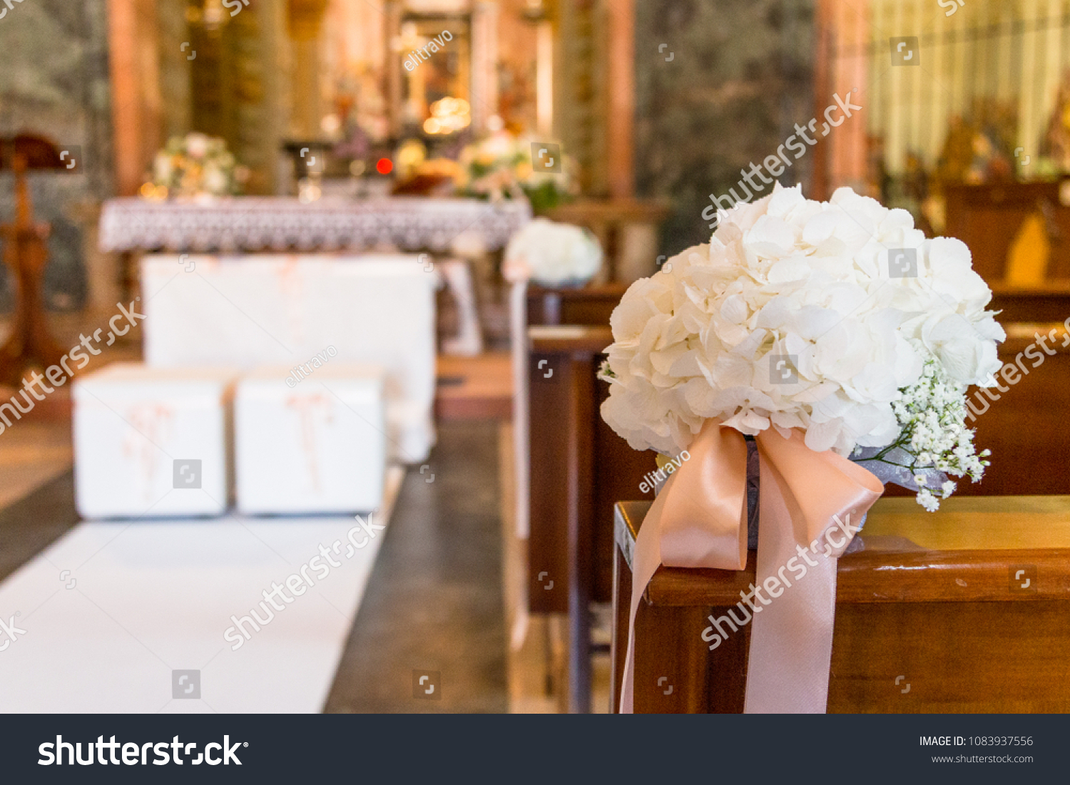 Beautiful Flower Wedding Decoration Church During Stock Photo