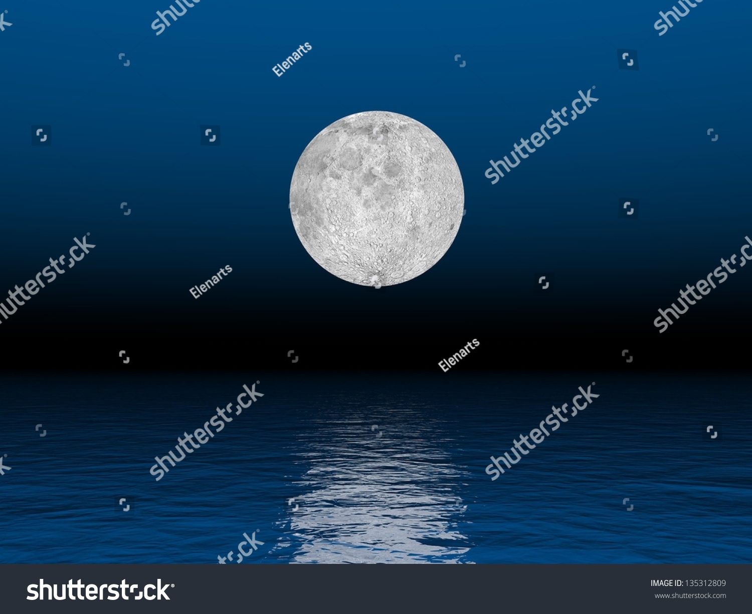 Beautiful Full Moon By Deep Blue Night Over The Ocean Stock Photo ...