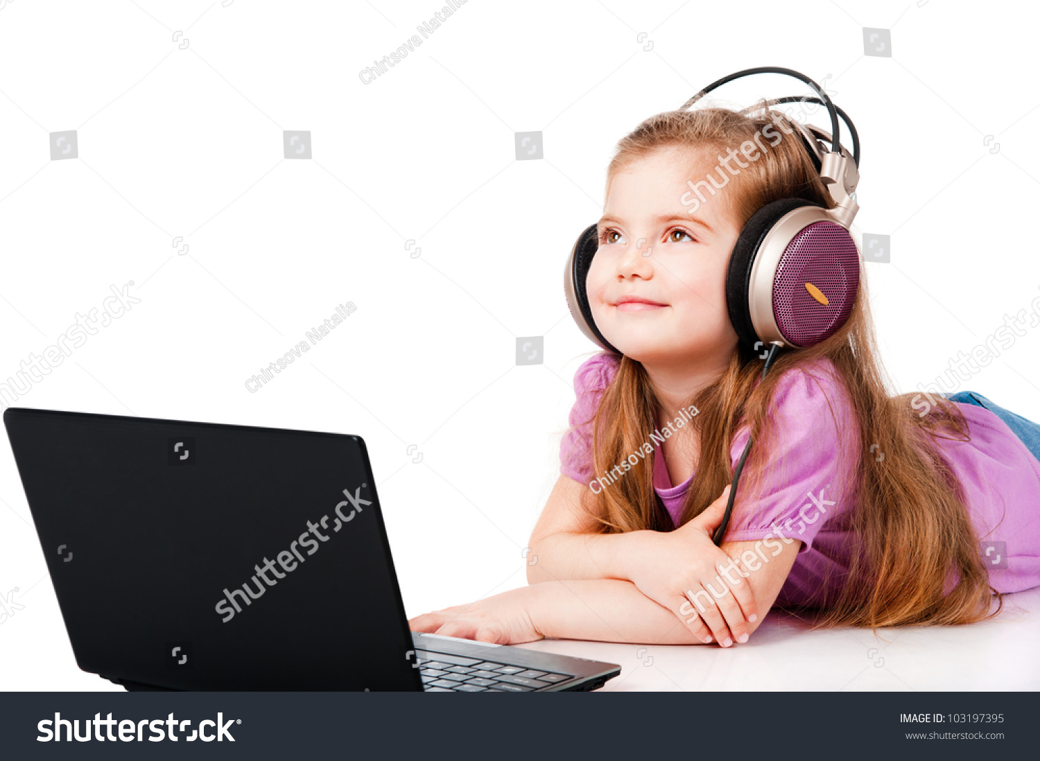 Beautiful Girl Headphones Laptop Stock Photo 103197395 - Shutterstock