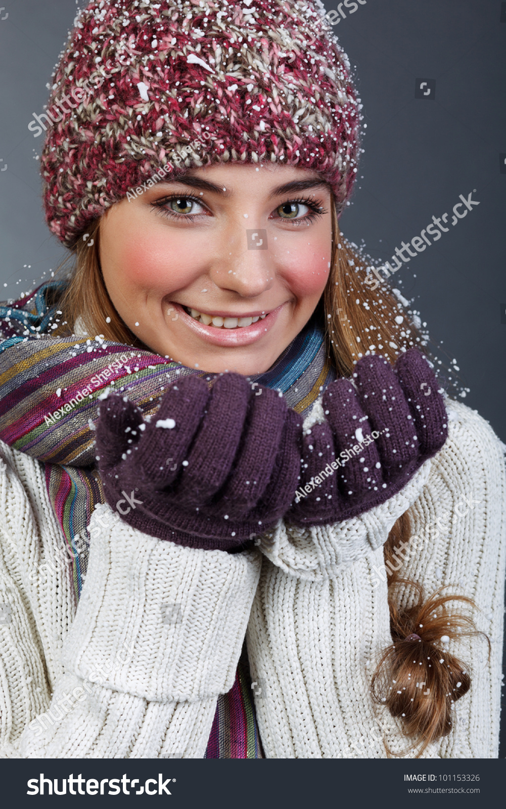 Beautiful Girl In Winter Clothes. Studio Shot Stock Photo 101153326 ...