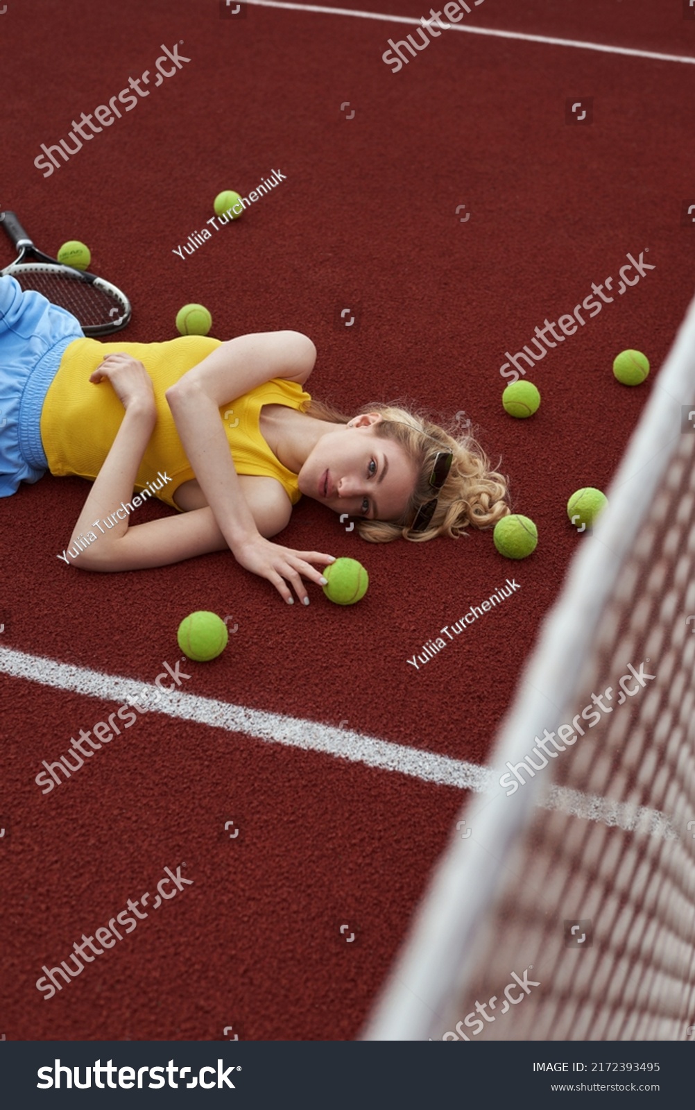 Beautiful Girl Lying On Tennis Court Stock Photo Shutterstock