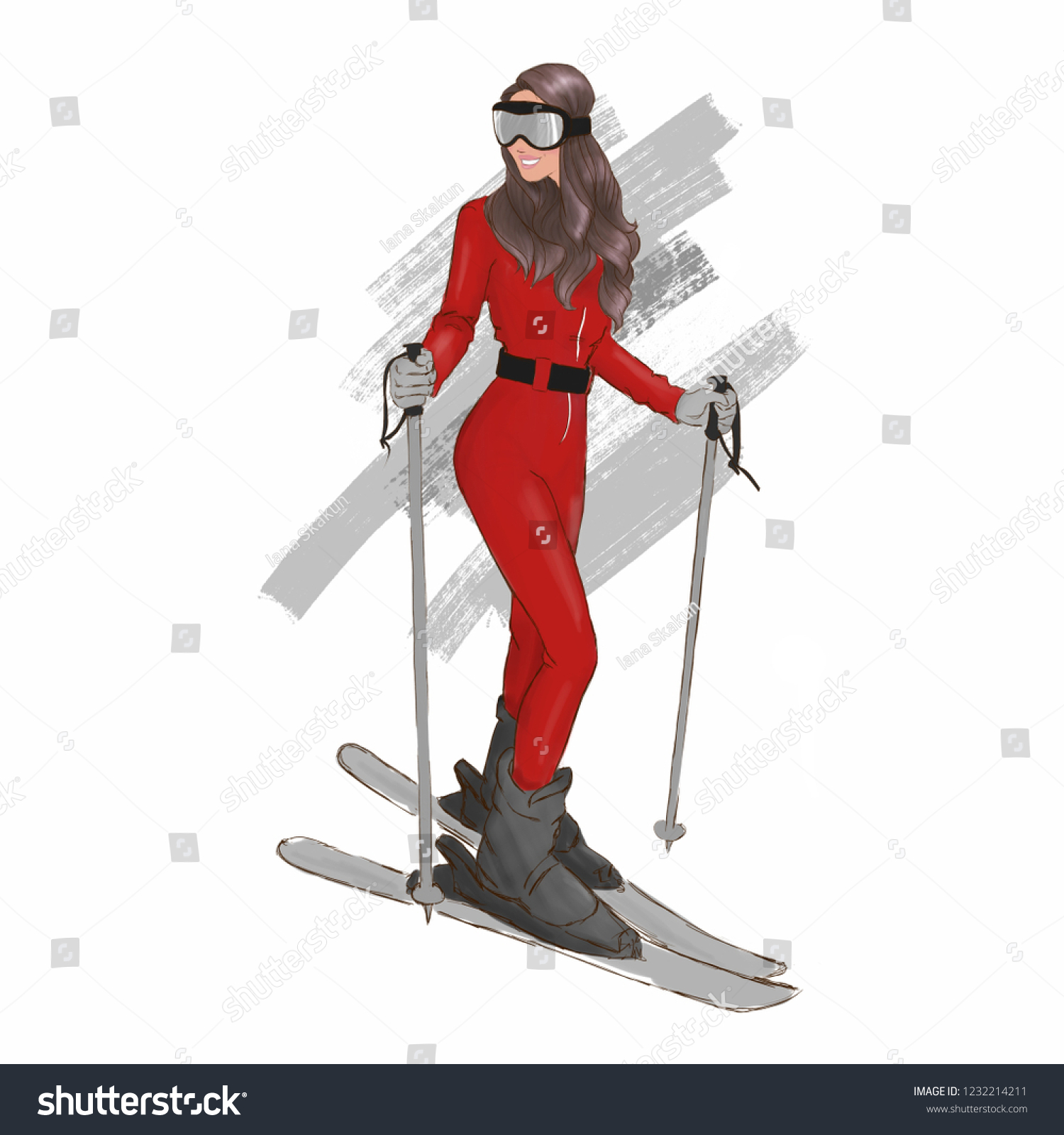 red ski suit