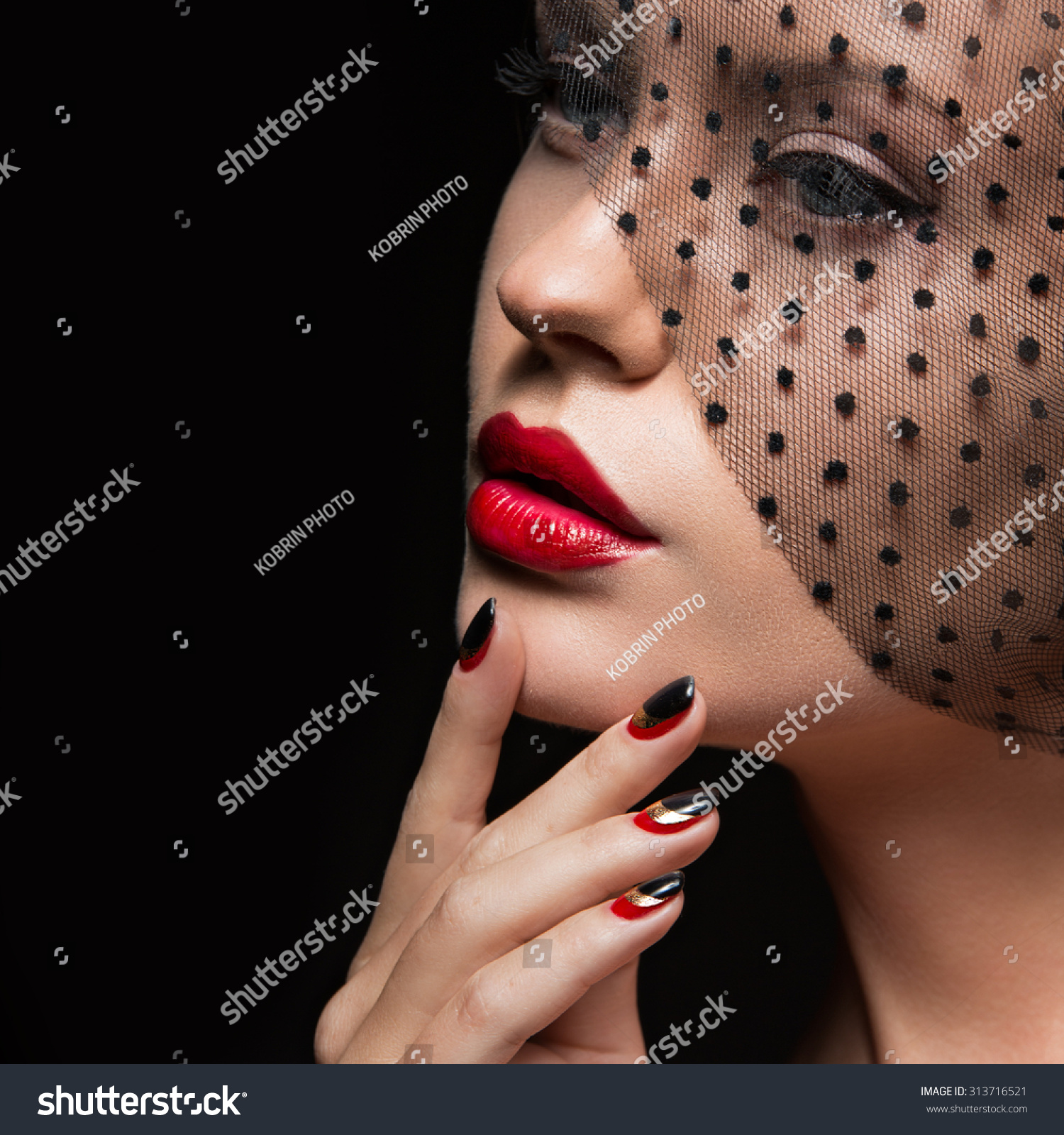 Beautiful Girl Veil Evening Makeup Black Foto Stock 313716521