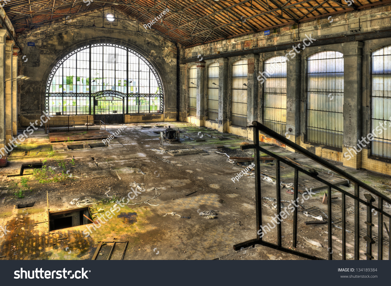 Beautiful Glass Wall Inside Hall Abandoned Stock Photo Edit Now 134189384