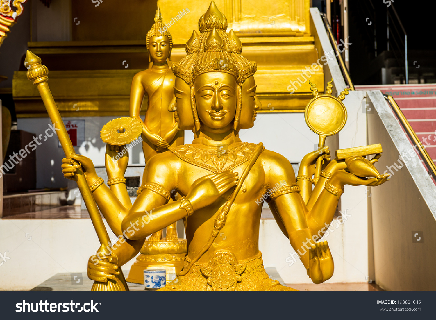 Beautiful Golden Brahma Statue Thai Temple Stock Photo (Edit Now) 198821645