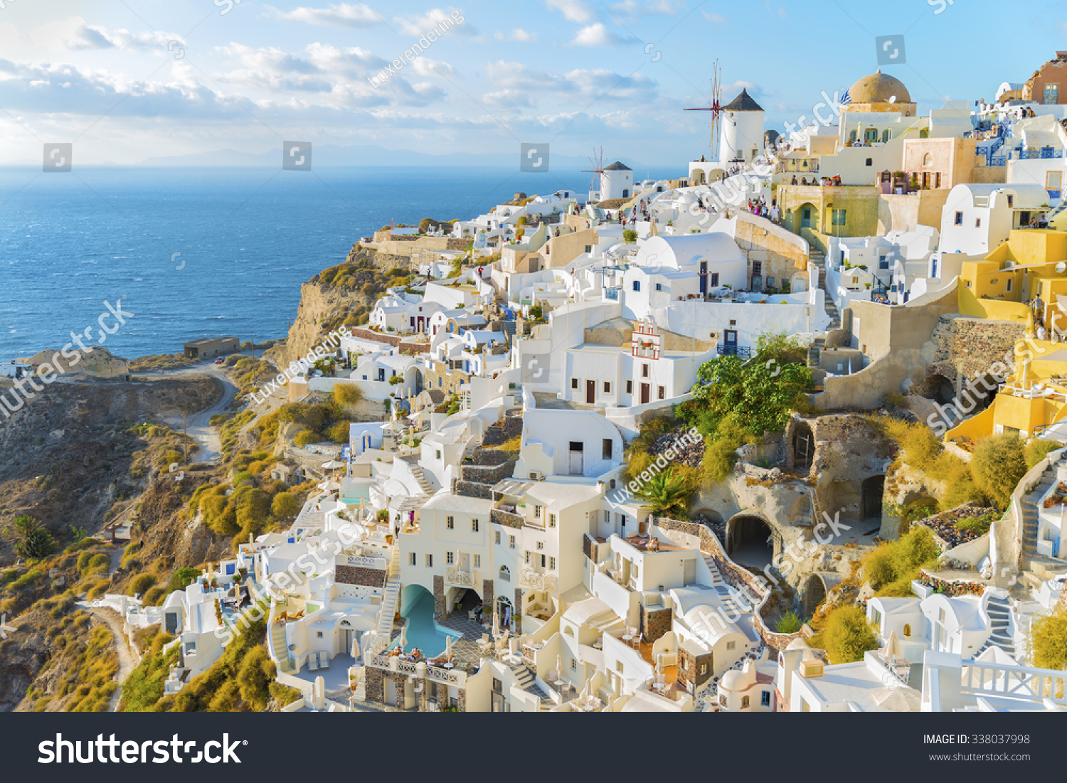 Beautiful Greek Village Of Oia In The Evening, Just Before Sunset.The ...