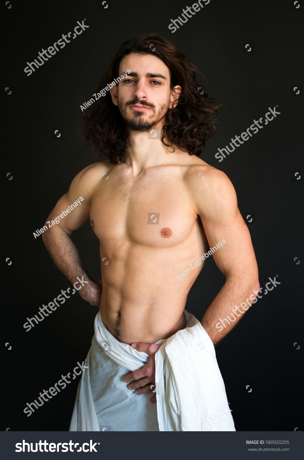 Beautiful Half Naked Guy Curly Hair Stock Photo Edit Now