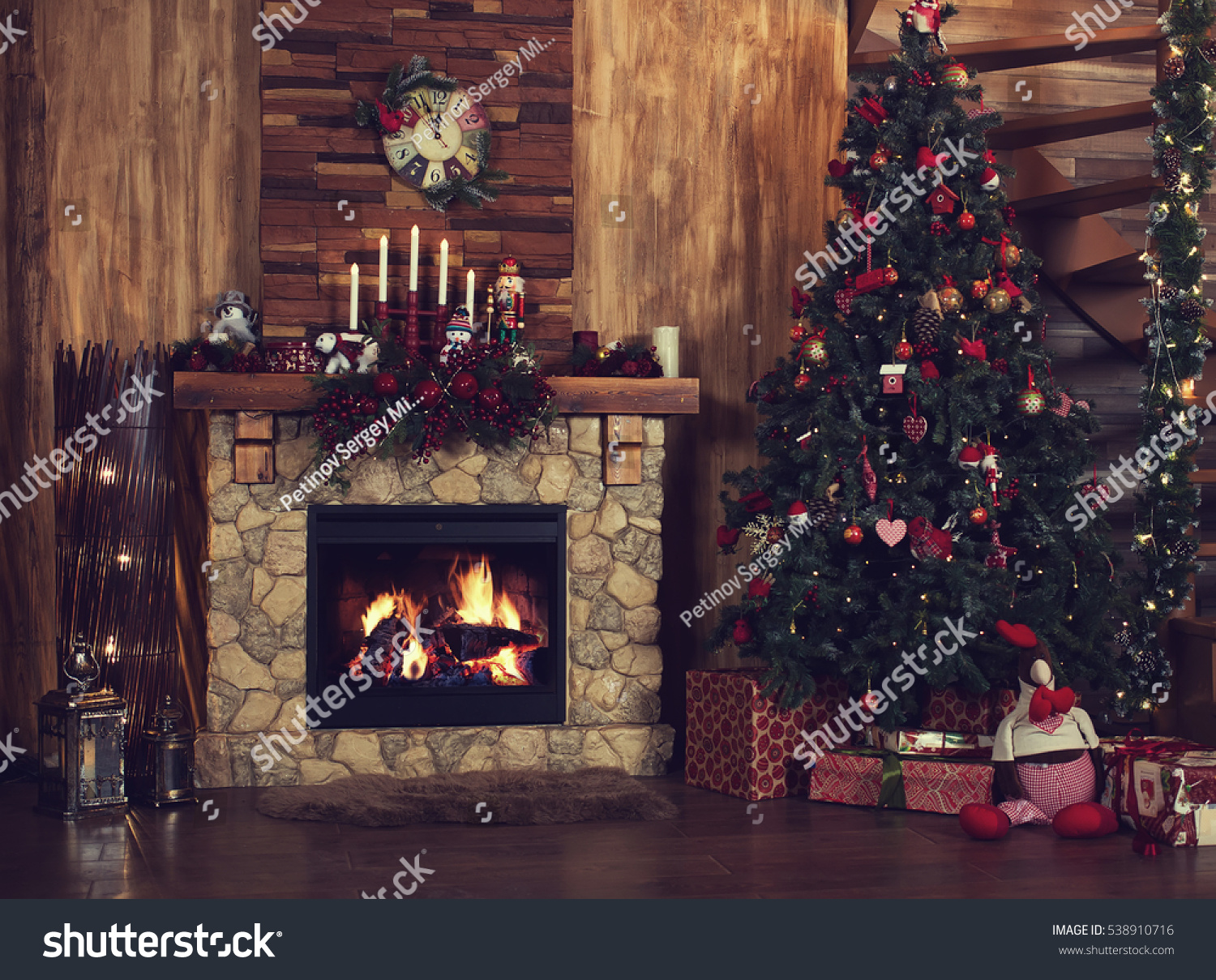 Beautiful Holiday Decorated Room Christmas Tree Stock