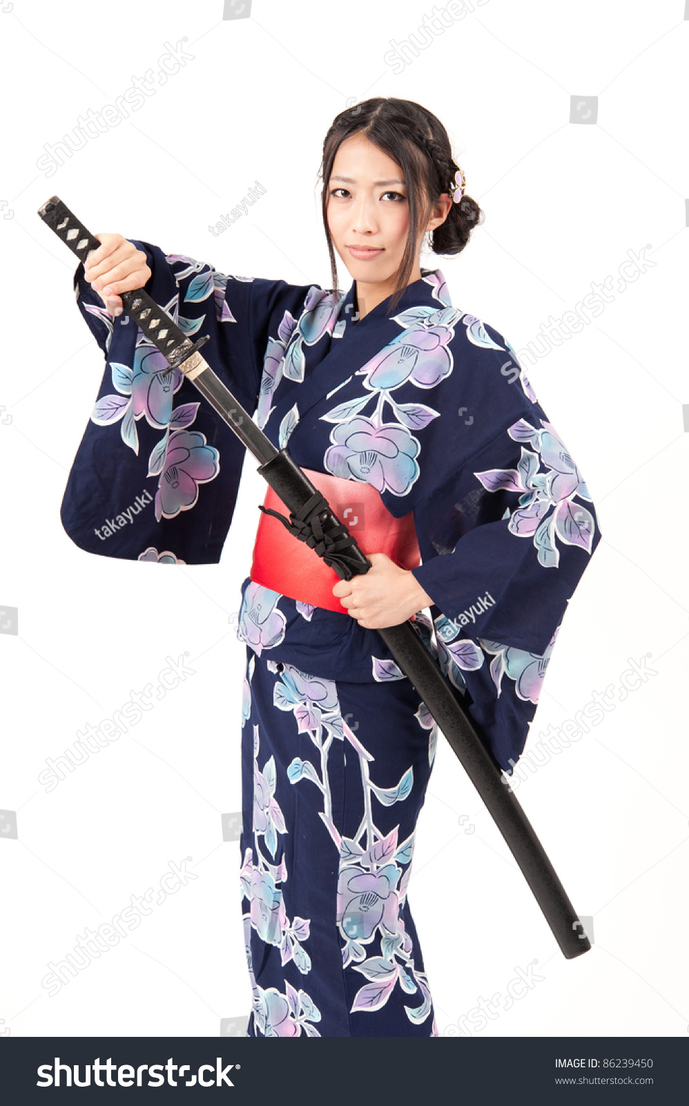 Beautiful Japanese Kimono Woman Samurai Sword Stock Photo 86239450 ...