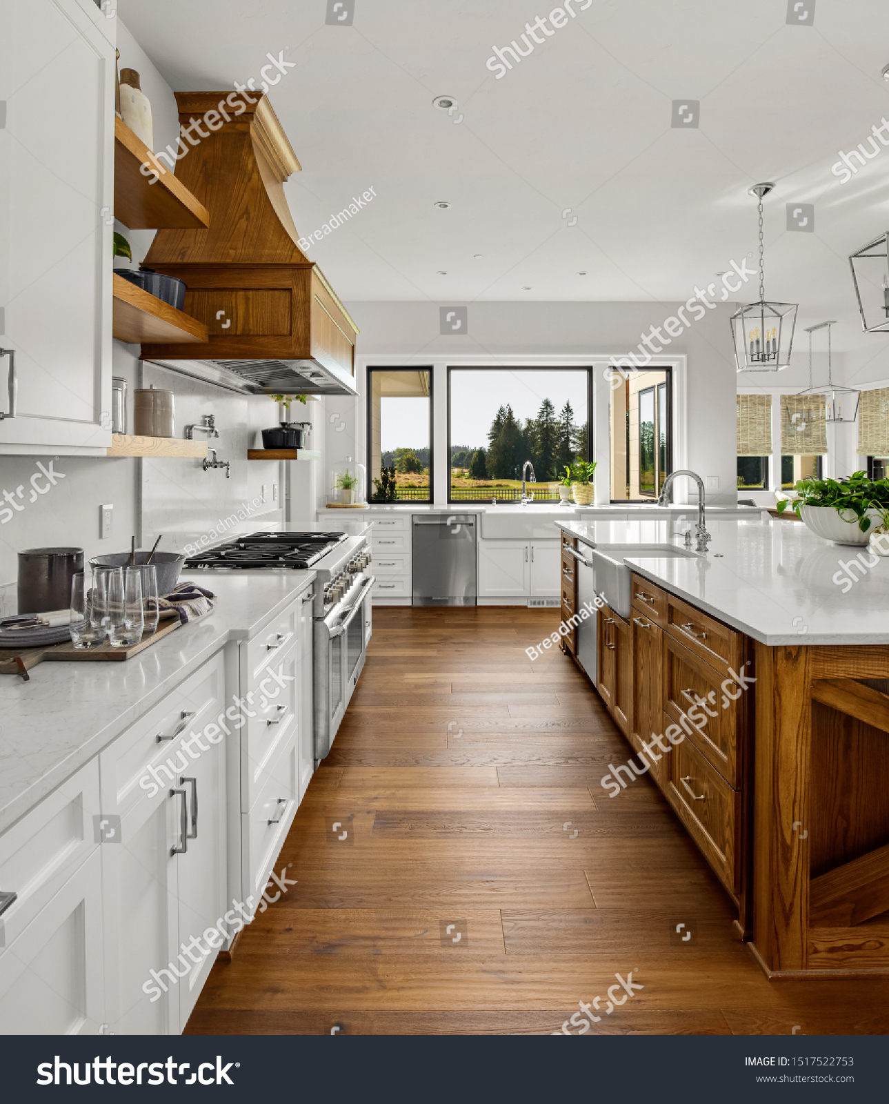 Beautiful Kitchen New Luxury Home Hardwood Stock Photo Edit Now 1517522753