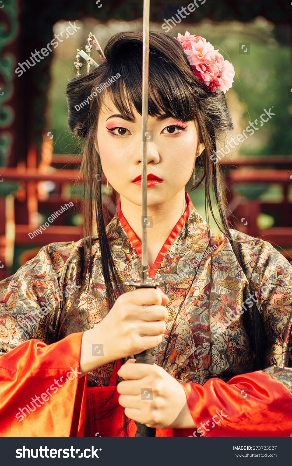 Beautiful Korean Woman Geisha Kimono Holding Stock Photo 